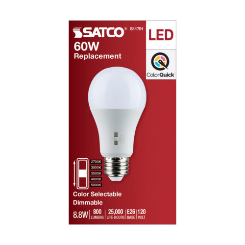 BULB LED. 8.8 WATT. DIMM. COLOR SELECTABLE. E26 MED BASE - S11791