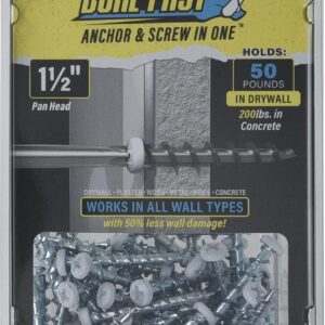 Hillman Borefast Drywall Anchors – 75 Pack, White Pan Head, Holds Up to 50 lbs in Drywall / 200 lbs in Concrete, 1-1/2