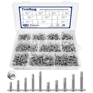 410 Stainless Self-Drilling Sheet Metal Screw Assortment Kit, 450PCS, #8/#10 Truss Head, 1/2